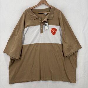 Sean John Polo Shirt Mens 5XB Tan White Colorblock SJ 98 Logo Hip Hop Y2K VTG